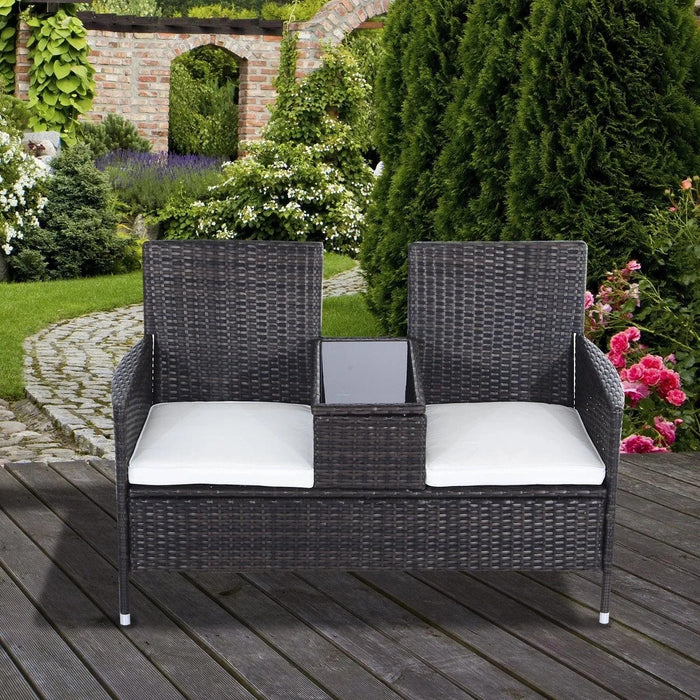 Elegant Brown Wicker Companion Seat with Cushions - Outsunny - Green4Life