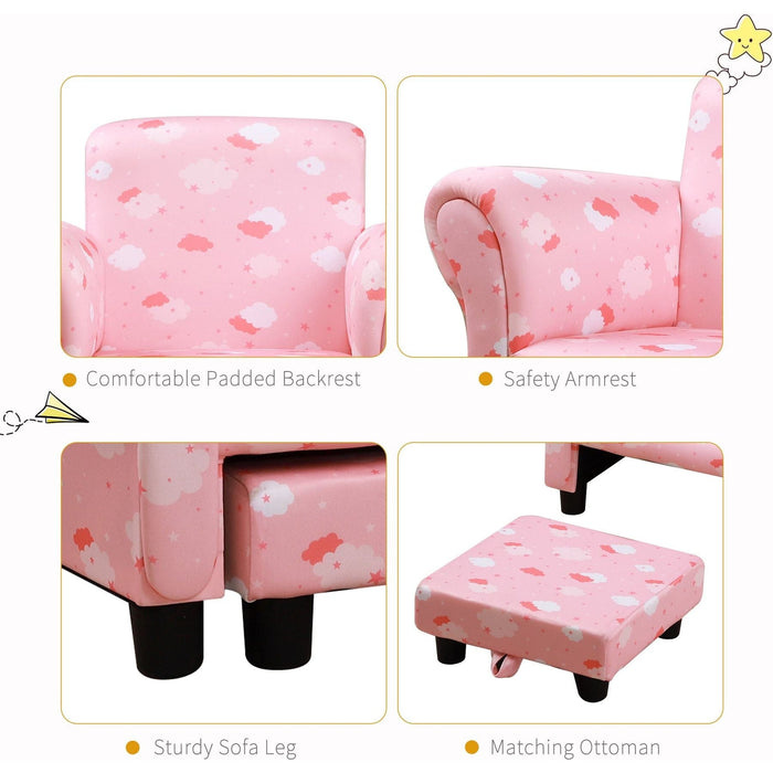 Pink Cloud Sky Cosy Kids Armchair with Footrest - Green4Life