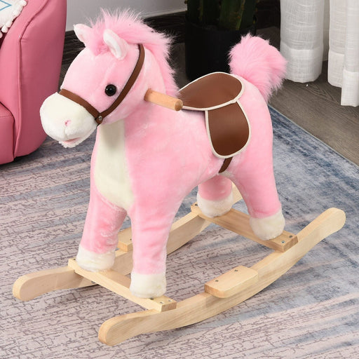 Kids Ride On Plush Rocking Horse with Sound - Pink - Green4Life