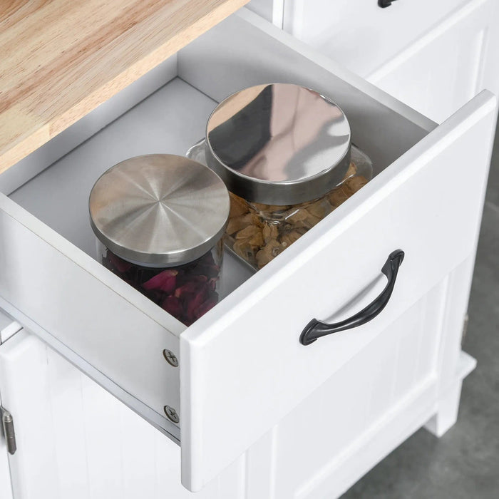 Freestanding Kitchen Cabinet with Framed Glass Doors, 2 Drawers & Countertop - White - Green4Life