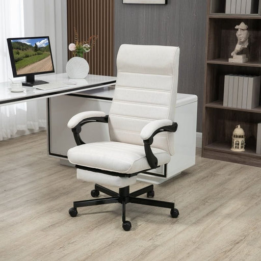 Vinsetto High-Back Office Chair with Adjustable Height, Footrest and Padded Armrests - Cream White - Green4Life