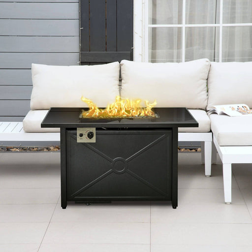 Propane Gas Smokeless Fire Pit Table with Tempered Glass Tabletop, Glass Beads & Cover, 109cm x 56cm x 64cm - Black - Outsunny - Green4Life