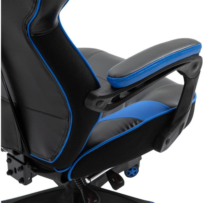 PU Leather Gaming Chair with Footrest and Headrest - Blue/Black - Green4Life