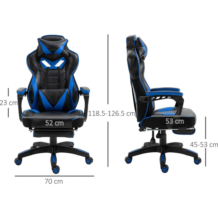 PU Leather Gaming Chair with Footrest and Headrest - Blue/Black - Green4Life