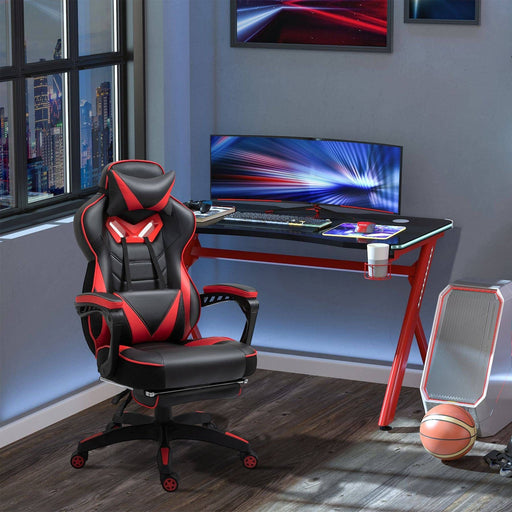 PU Leather Gaming Chair with Footrest and Headrest - Red/Black - Green4Life