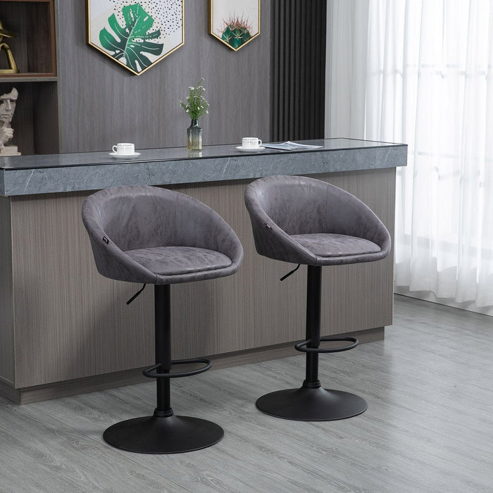 Set of 2 Modern Swivel Bar Stools with PU Leather Upholstery, Footrest, Armrests, and Back - Dark Brown - Green4Life