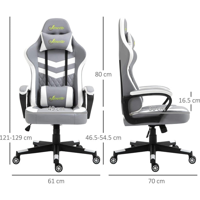 PVC Leather Gaming Desk Chair with Lumbar Support and Headrest - Grey/White - Green4Life