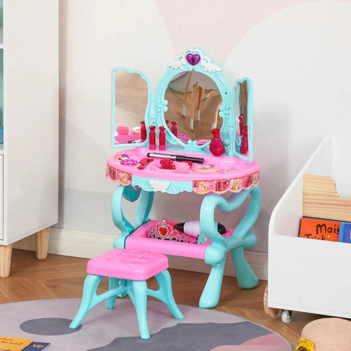 Childrens 32 Pcs Magic Light-Up Princess Dressing Table & Stool - Pink & Blue - Green4Life