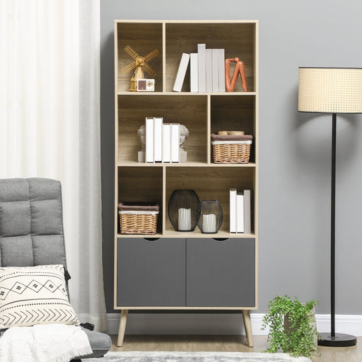 Modern Freestanding Bookcase with 6 Open Shelves & Bottom Cabinet - Natural/Dark Grey - Green4Life