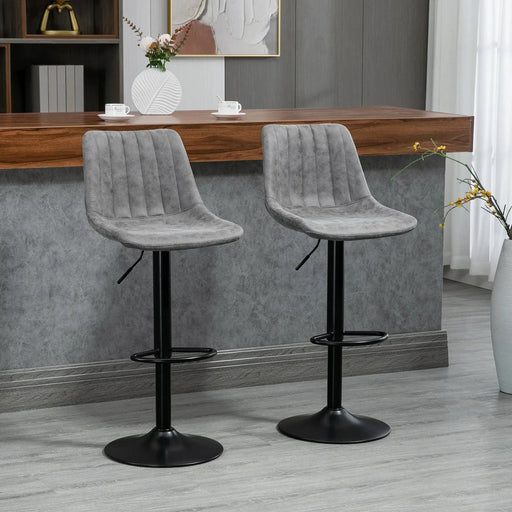 Set of 2 Counter Height Bar Stools with 360 Swivel and Footrest Grey