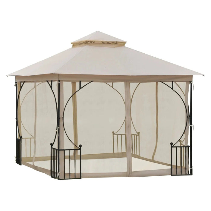 Outsunny Beige 3x3m Gazebo with 2-Tier Roof Canopy and Steel Frame - Green4Life