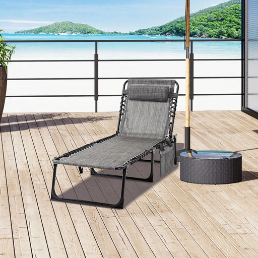 Mixed Grey Folding Sun Lounger - Adjustable Recliner with Pillow - Outsunny - Green4Life