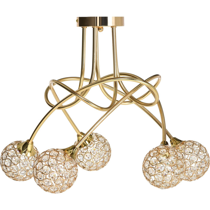 Contemporary Crystal Chandelier with 5 Ball Lampshades - Gold - Green4Life