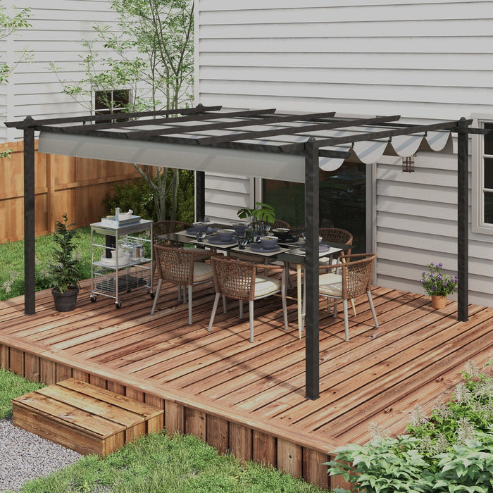 4 x 3 m Dark Grey Aluminium Pergola with Extendable Roof - Outsunny - Green4Life