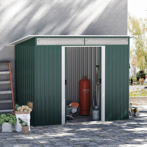 Outsunny Metal Garden Storage Shed with Double Sliding Doors 260L x 133W x 200Hcm - Green - Green4Life