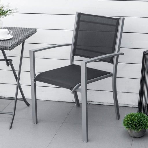 Set of 2 Outdoor Chairs with Steel Frame - Black/Grey - Outsunny - Green4Life