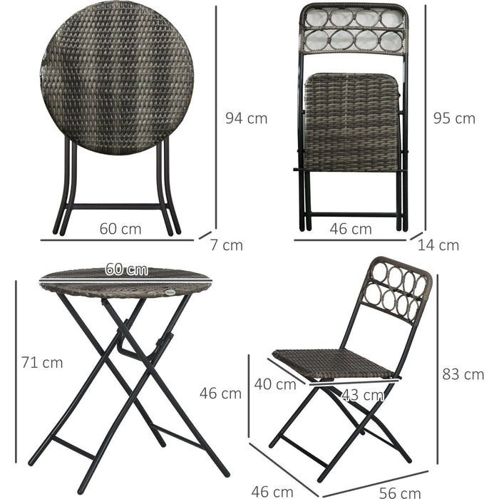 Outsunny 3-Piece PE Rattan Bistro Set with Foldable Coffee Table & Chairs - Grey - Green4Life