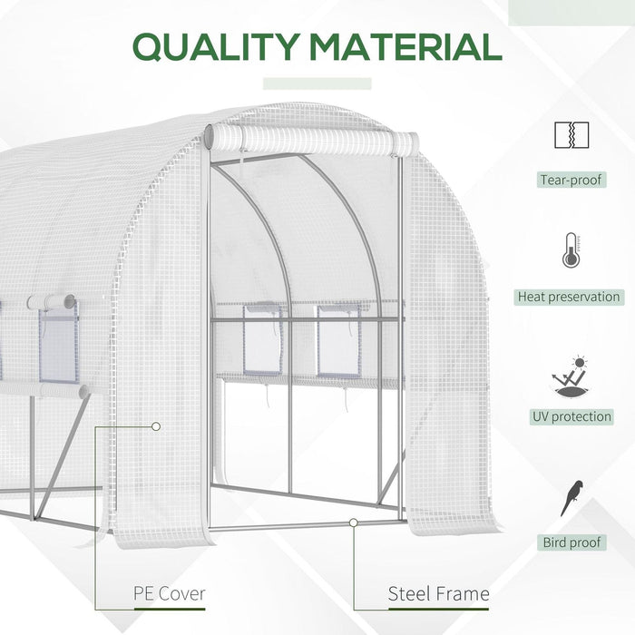 Outsunny 3 x 2 x 2m Walk-in Greenhouse with Zippered Roll Up Door and 6 Mesh Windows - White - Green4Life