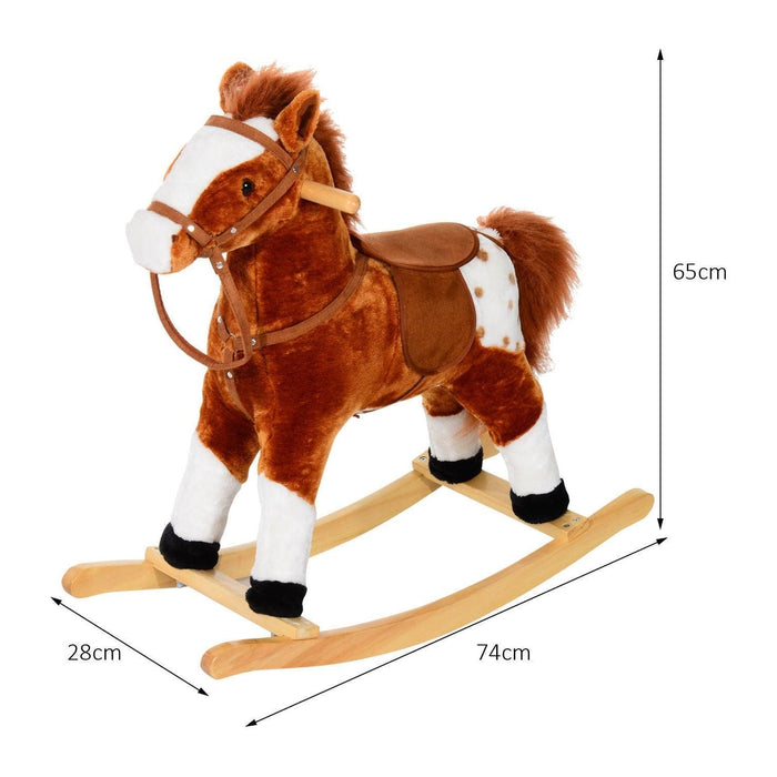 Childrens Plush Rocking Horse with Sound - Brown - Green4Life