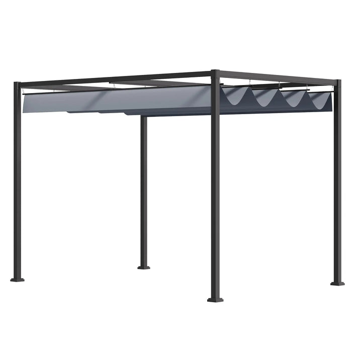 4 x 3 m Metal Pergola with Extendable Canopy Roof - Grey - Outsunny