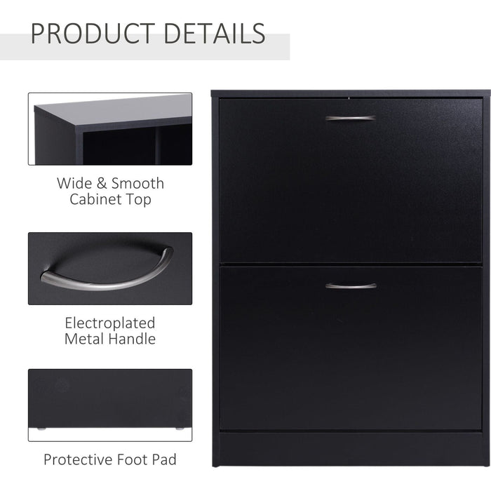 2 Drawer Shoe Cabinet with Flip Doors and Adjustable Shelves - Black - Green4Life