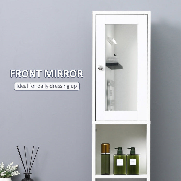 kleankin Tall Bathroom Storage Cabinet with Mirror - White - Green4Life