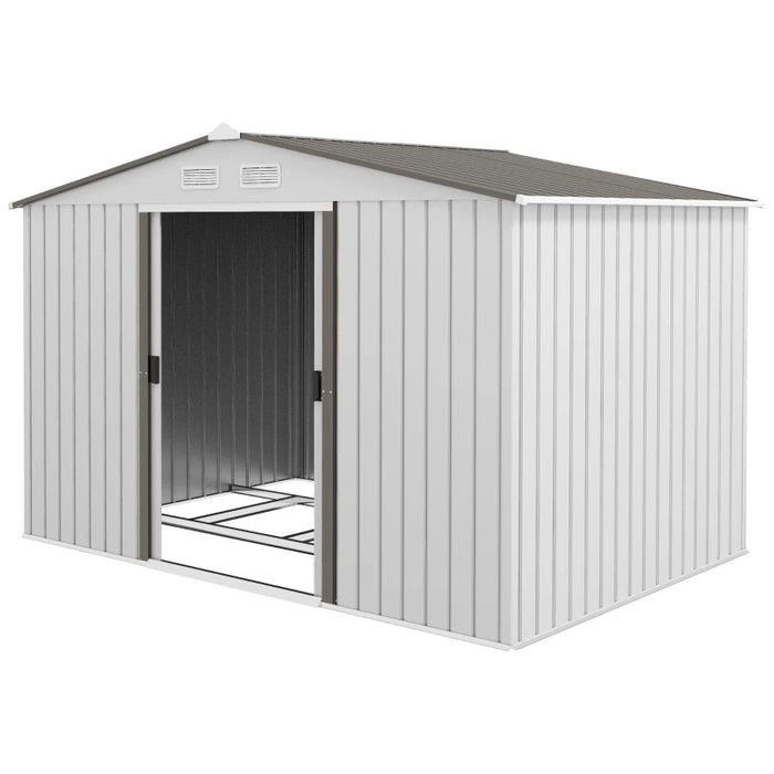 9 x 6 ft (277L x 195W x 192Hcm) Metal Shed with Foundation and Ventilation Slots - Silver - Outsunny