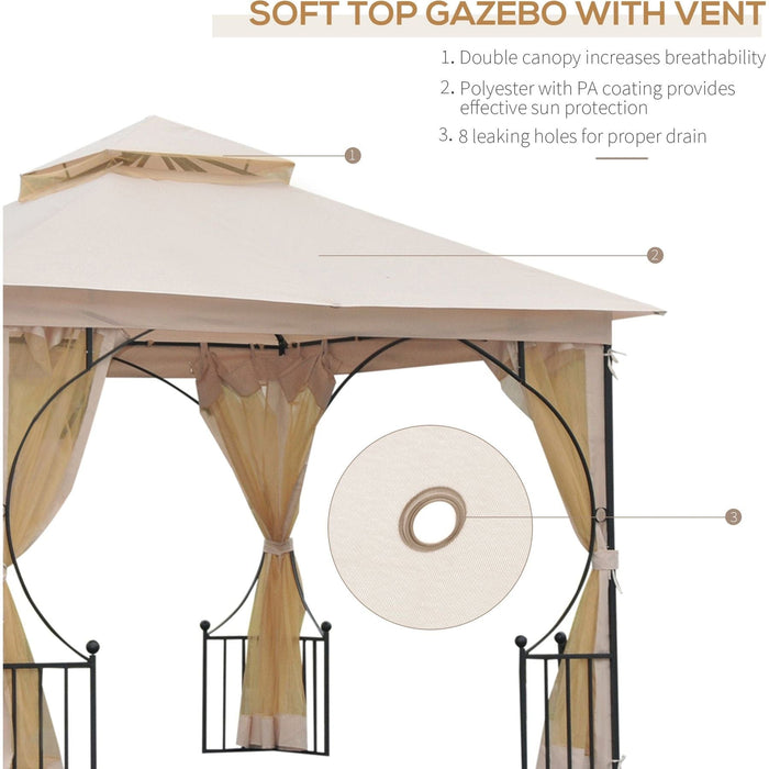 Outsunny Beige 3x3m Gazebo with 2-Tier Roof Canopy and Steel Frame - Green4Life