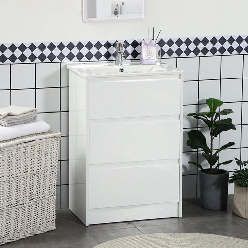 kleankin 60cm Bathroom Vanity Unit with 2 Drawers, Basin & Single Tap Hole - White - Green4Life