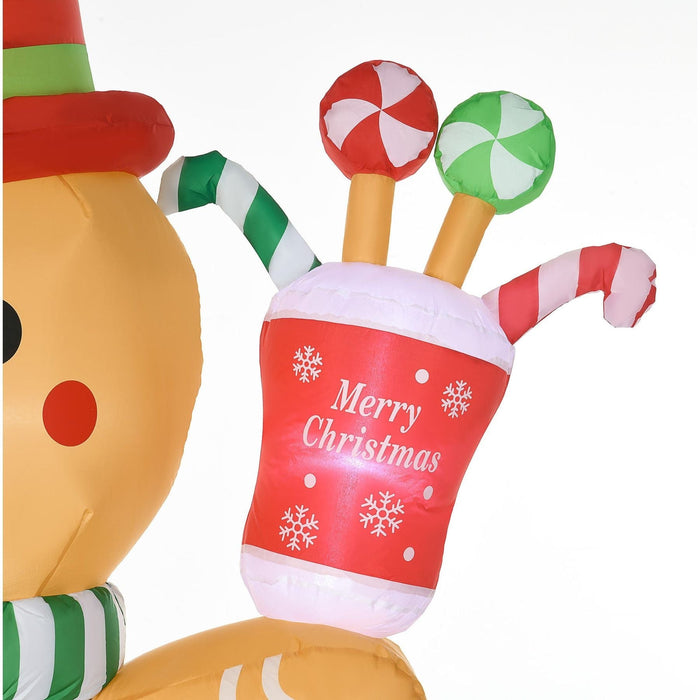 7.5FT Inflatable Gingerbread Man with Candy Cane and LED Lights - Green4Life