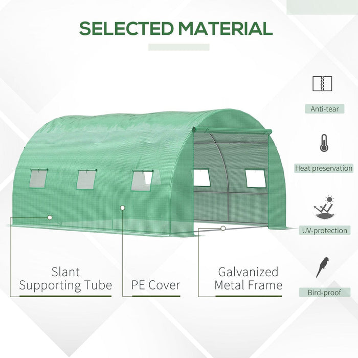 Outsunny Walk-In Polytunnel Greenhouse with Zippered Roll Up Door and 6 Windows, 397L x 300W x 200H (cm) - Green - Green4Life