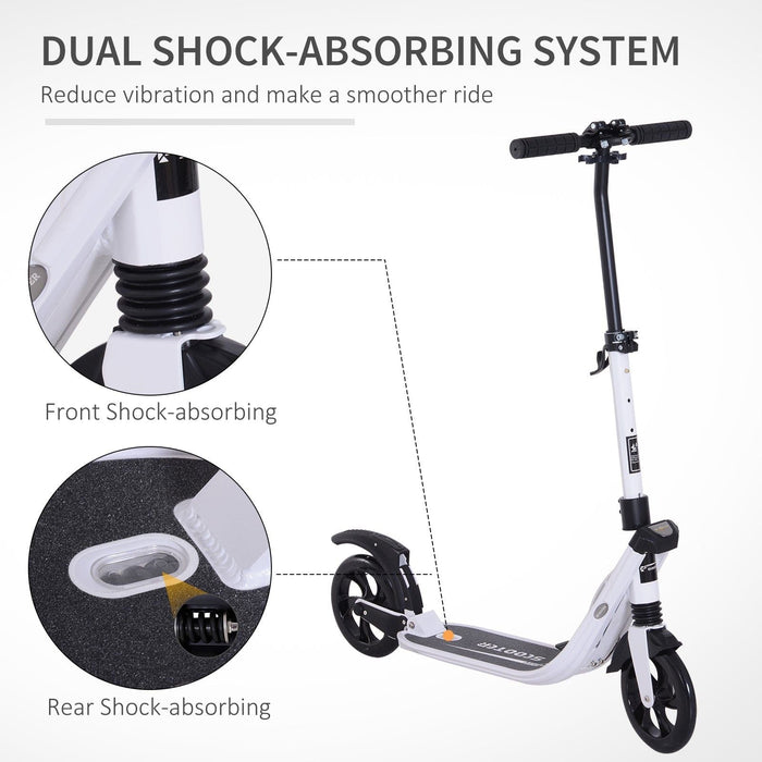 Foldable Scooter with Adjustable Height, 93.5L x 38W x 95-105Hcm, Suitable for Ages 14+ Years - White - Green4Life