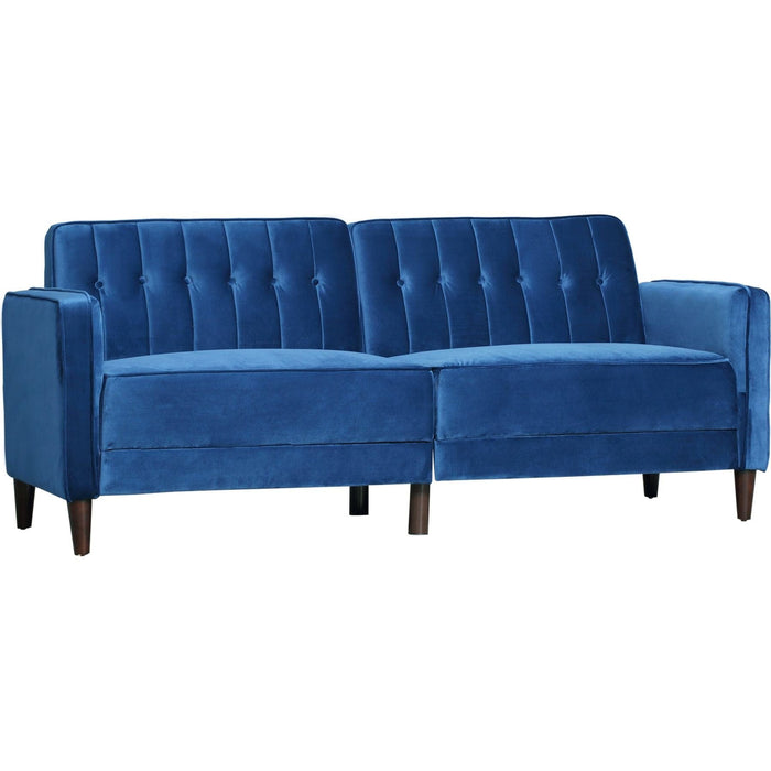 Velvet-Touch Tufted Convertible Sofa Bed with Adjustable Split Back - Blue - Green4Life