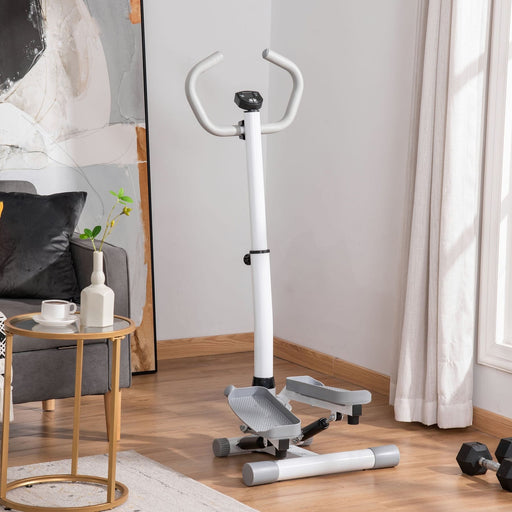 Adjustable Stepper Workout Machine with Handlebars & LCD Screen - White/Grey - Green4Life