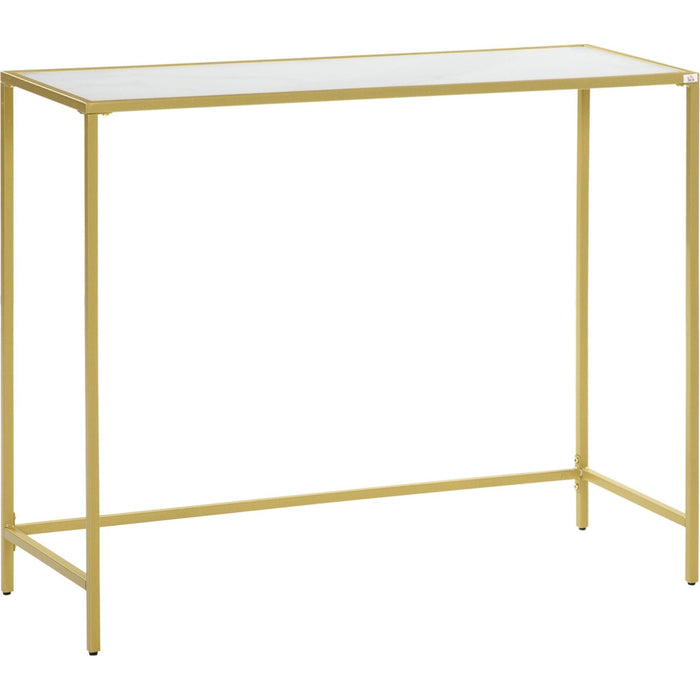 Modern Console Table with Tempered Glass Top and Steel Frame - White/Gold - Green4Life