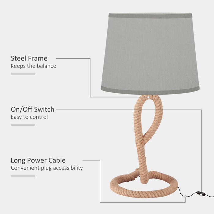 Rope Knot Base Table Lamp with Grey Fabric Lampshade - Green4Life