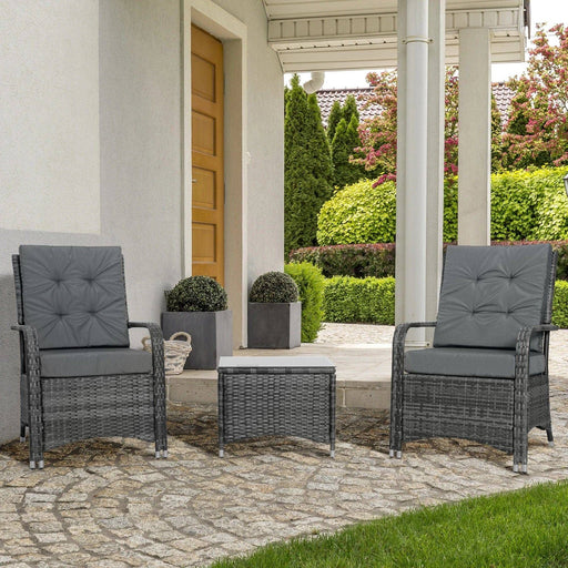 Rattan 2-Seater Bistro Set with Side Table - Grey - Outsunny - Green4Life