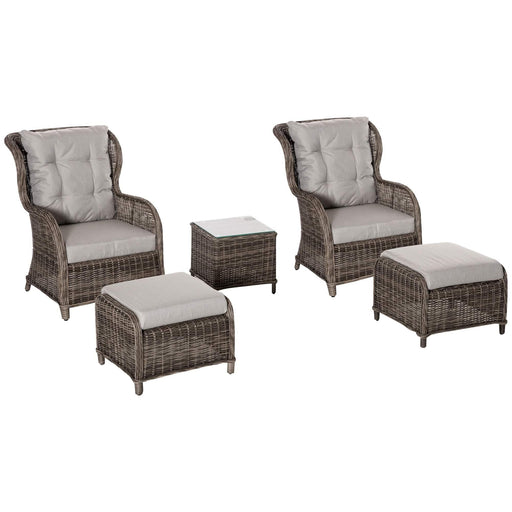 Rattan Furniture Lounge Set with Footstools and Side Table - Brown - Outsunny - Green4Life