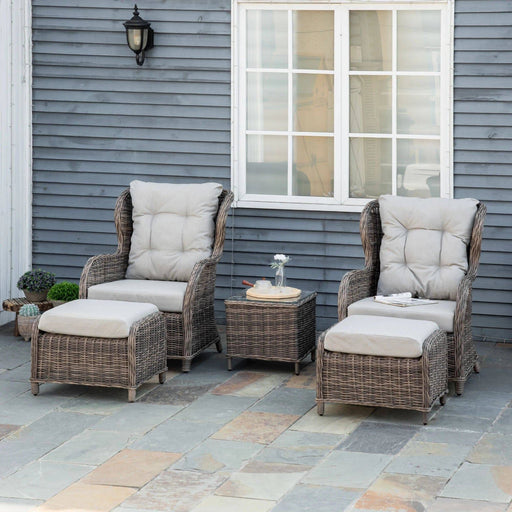 Rattan Furniture Lounge Set with Footstools and Side Table - Brown - Outsunny - Green4Life