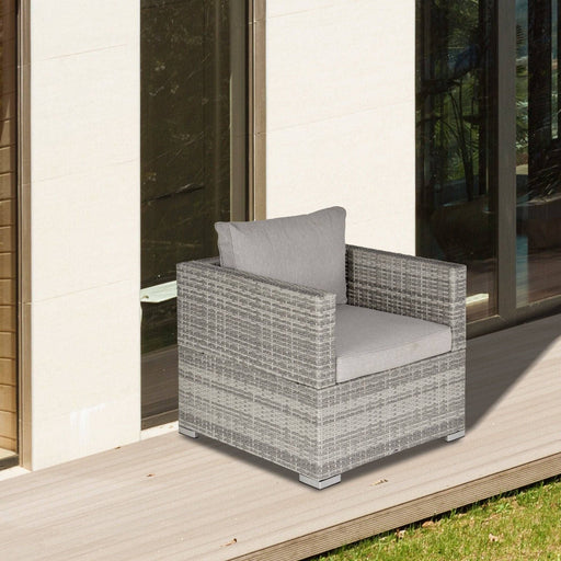 Rattan Single Armchair with Cushions - Light Grey - Outsunny - Green4Life