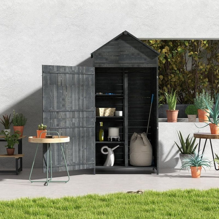 Outsunny Garden Storage Shed with 2 Lockable Doors & 3 Shelves - Grey - Green4Life
