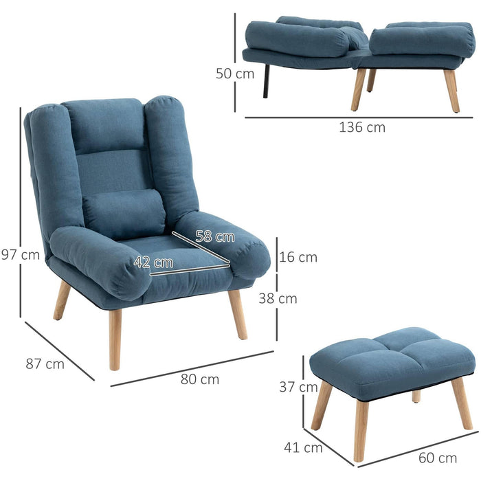 Reclining Armchair with Matching Stool - Blue - Green4Life