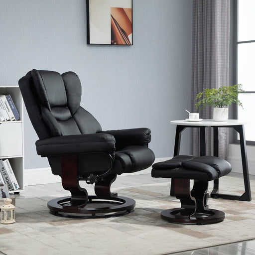 Reclining Swivel Armchair & Footstool Set PU Leather - Black - Green4Life