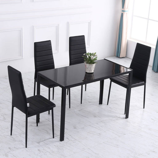Rectangular Dining Table for 4 People with Tempered Glass Top & Metal Legs (Chairs not included) - Black - Green4Life