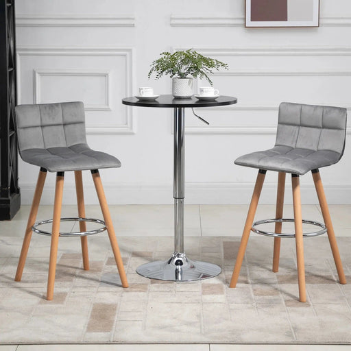 Set of 2 Upholstered Counter Height Bar Chairs with Wooden Legs & Footrest - Grey - Green4Life