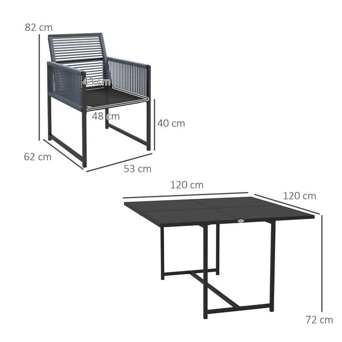 4-Seater Garden Dining Set - Outdoor Table and Chairs with Folding Backrest - Dark Grey - Outsunny