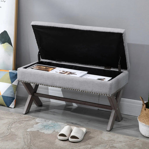 Elegant Storage Ottoman Bench with Bentwood Frame - Grey - Green4Life