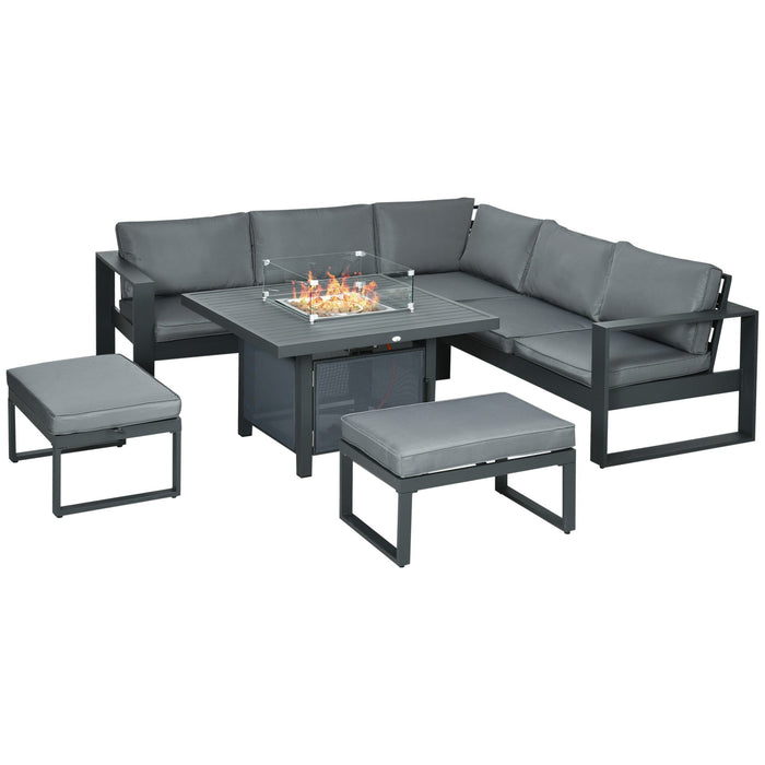 Six-Piece Grey Aluminium Lounge Set with Fire Pit Table - Outsunny - Green4Life