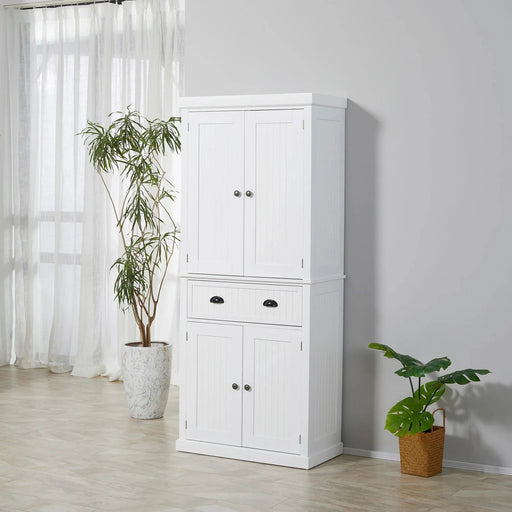 Traditional Freestanding Kitchen Cupboard Storage Cabinet - 76L x 40.5W x 184H (cm) - White - Green4Life