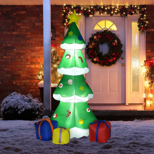 2.1m Inflatable Christmas Tree with Star and Multicolour Gift Boxes - Green4Life